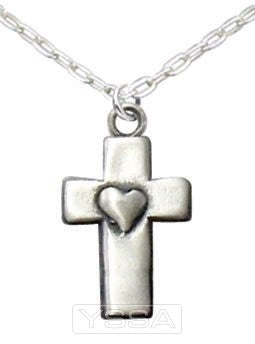 Cross with heart - Silvertone necklace